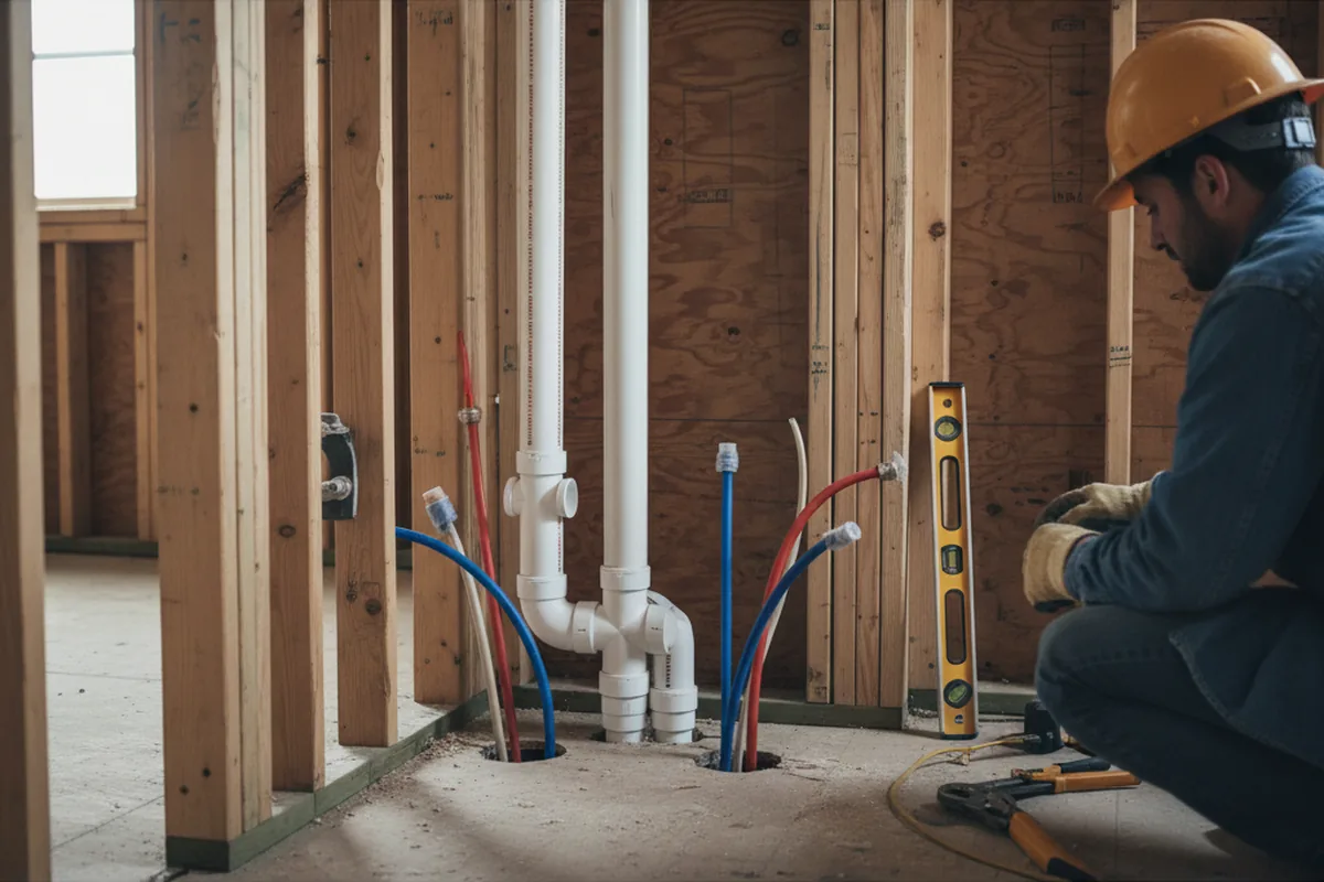 Drain and supply rough-in during Leak Detection in Calumet